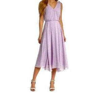 Gal Meets Glam Dress Women's 10 Lilac Hillary Clip Dot Chiffon Sleeveless Midi